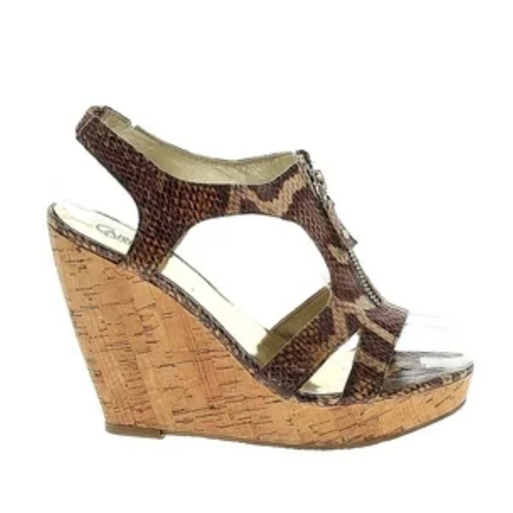 Carlos Santana PURSUIT Shoes Brown Snakeskin Wedge Platform Sandal